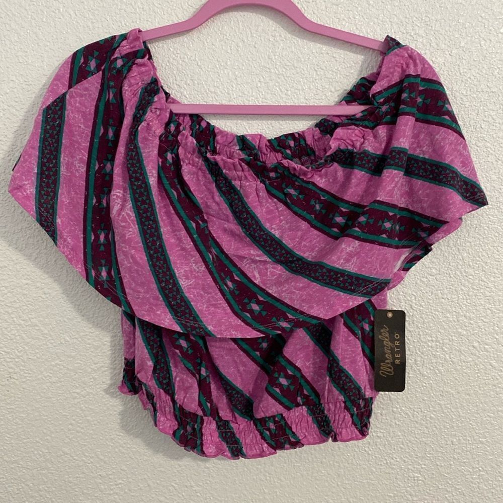 NWT- Wrangler- retro off the shoulder striped top- Size small